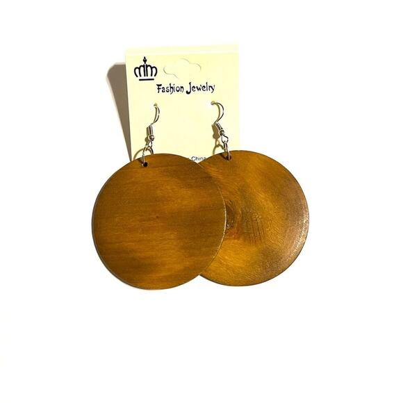 Earrings Brown Wood Round Dangle Bohemian NWT - Picture 1 of 3